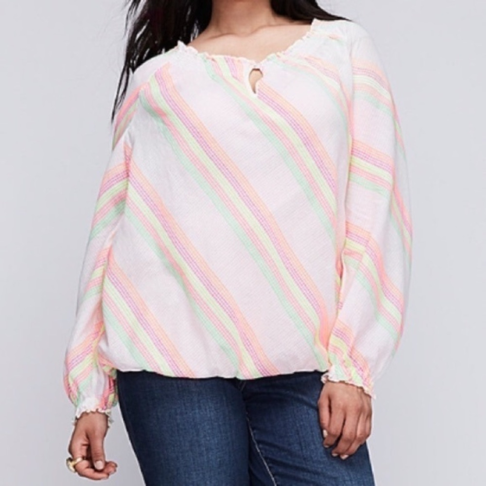 Lane Bryant neon stripe keyhole blouse 26/28
